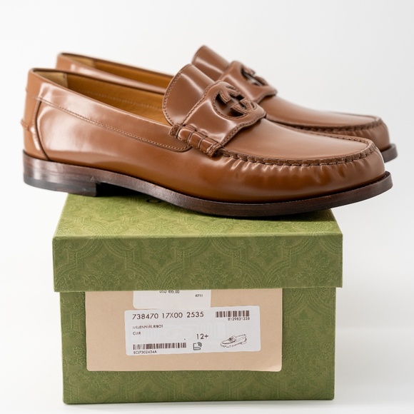 size 12.5G - Gucci Brown Leather Loafers GG Interlocking main image 8